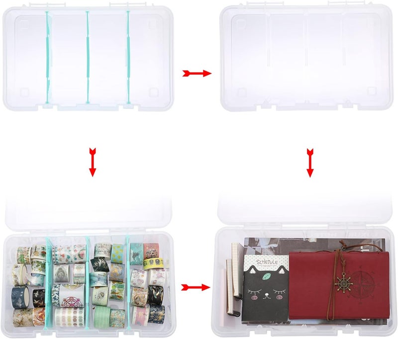 BTSKY Clear Plastic Dividing Storage Box with 4 Compartments Adjustable Storage Bin with Lid Plastic Craft Storage Container Multipurpose Sewing Box Art Supply Organizer, 13.3x8.1x3.4 Inches - Image 3